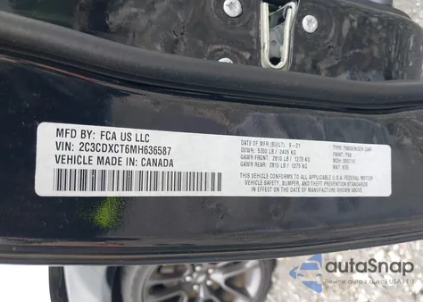 2021 Dodge Charger R/T Rwd из США, поврежденный, VIN 2C3CDXCT6MH636587